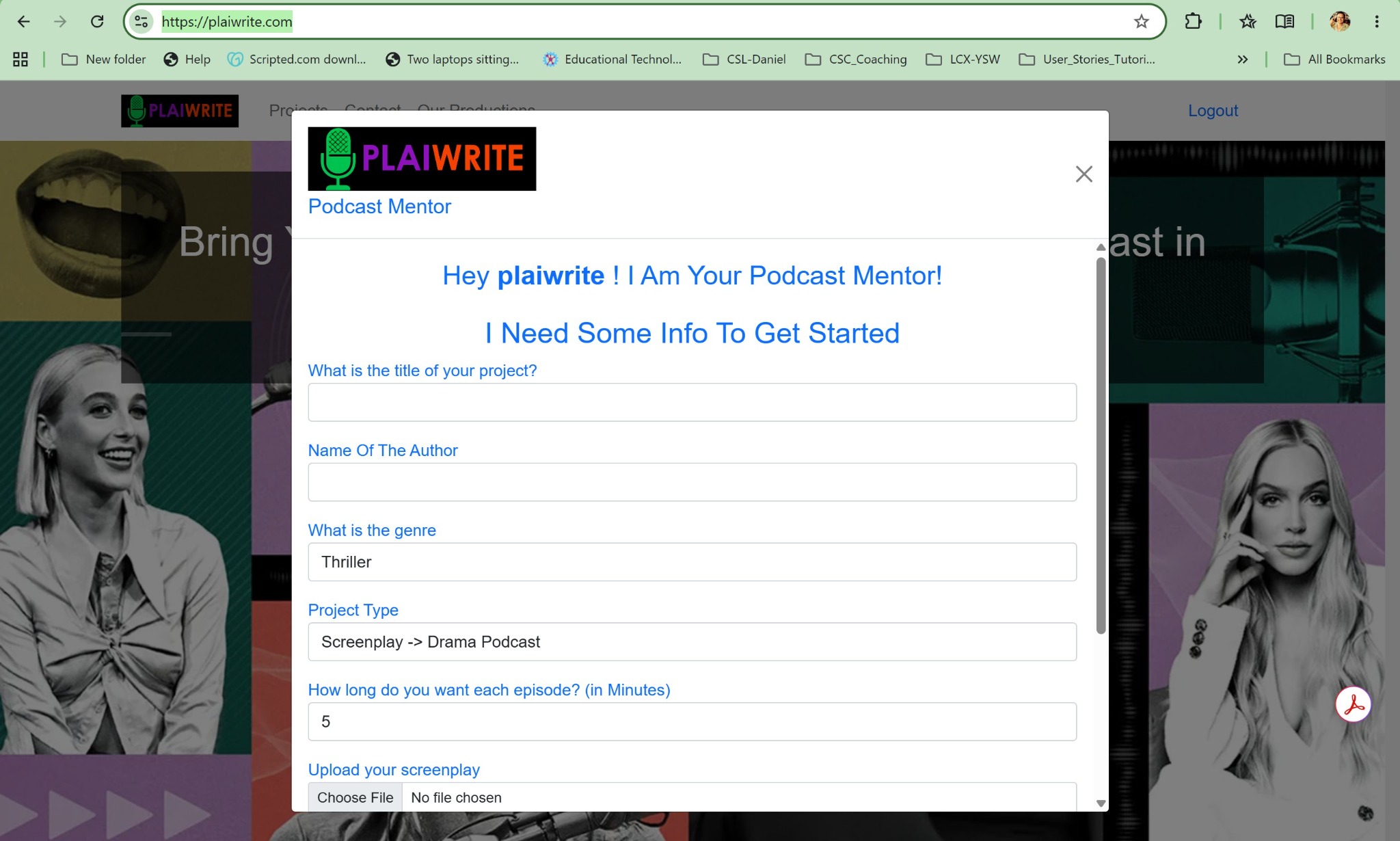 Create a new project from the PlaiWrite dashboard.