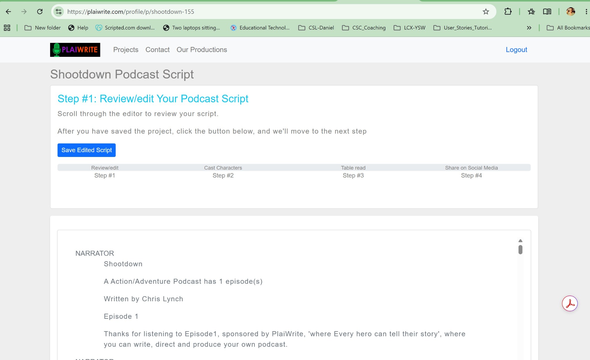 Review and edit the adapted podcast script.