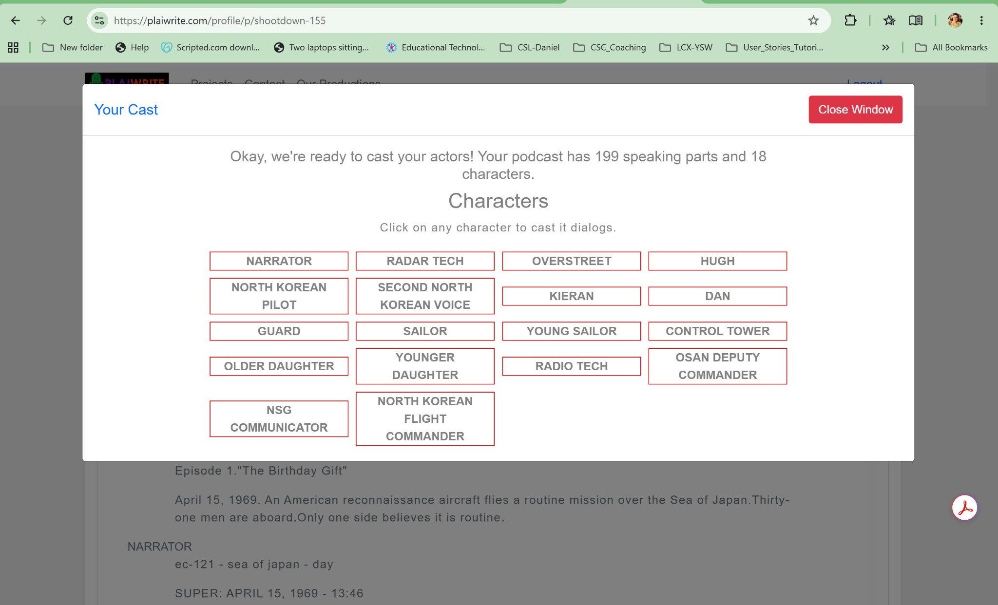 Character casting workflow screenshot.