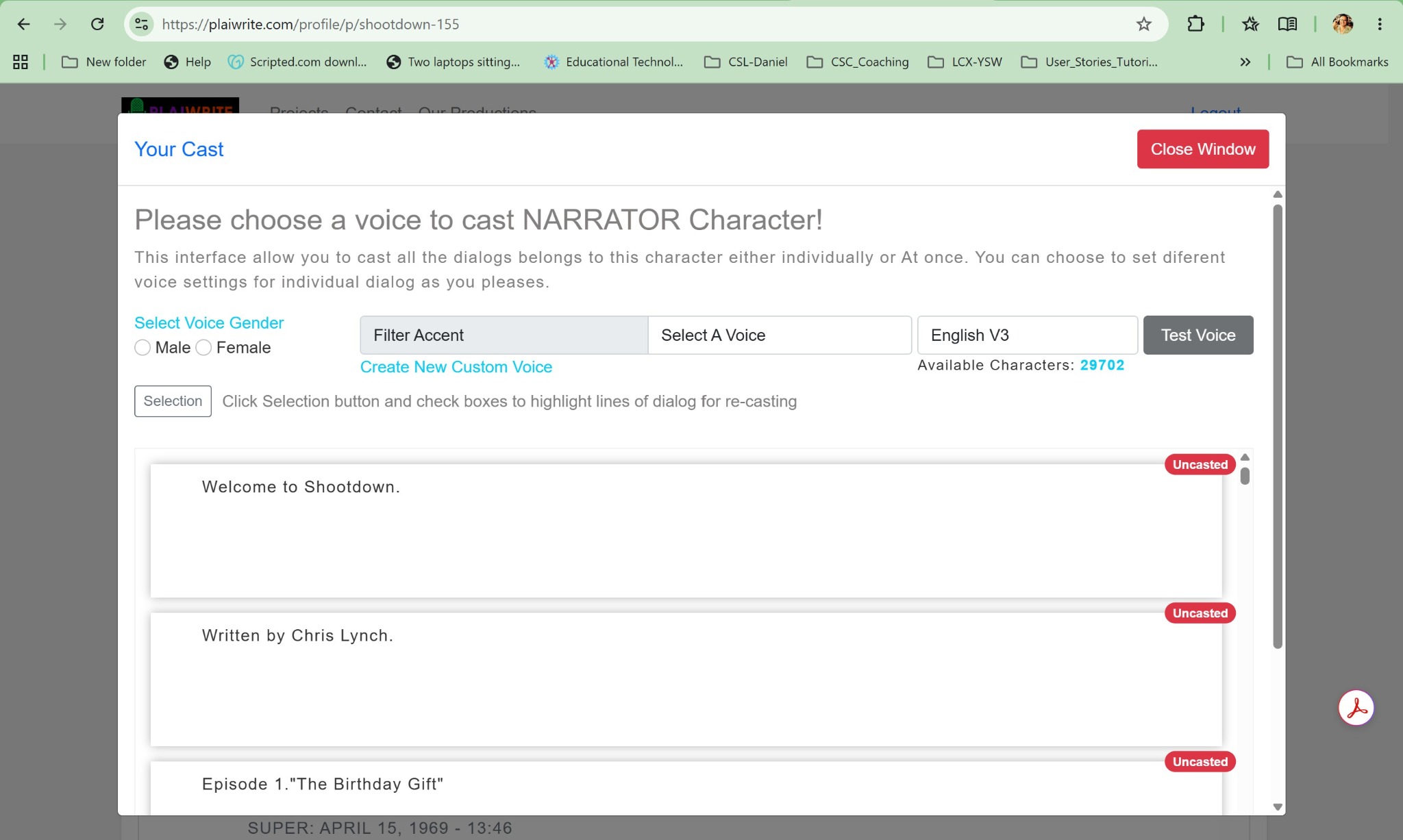 Character casting workflow screenshot.