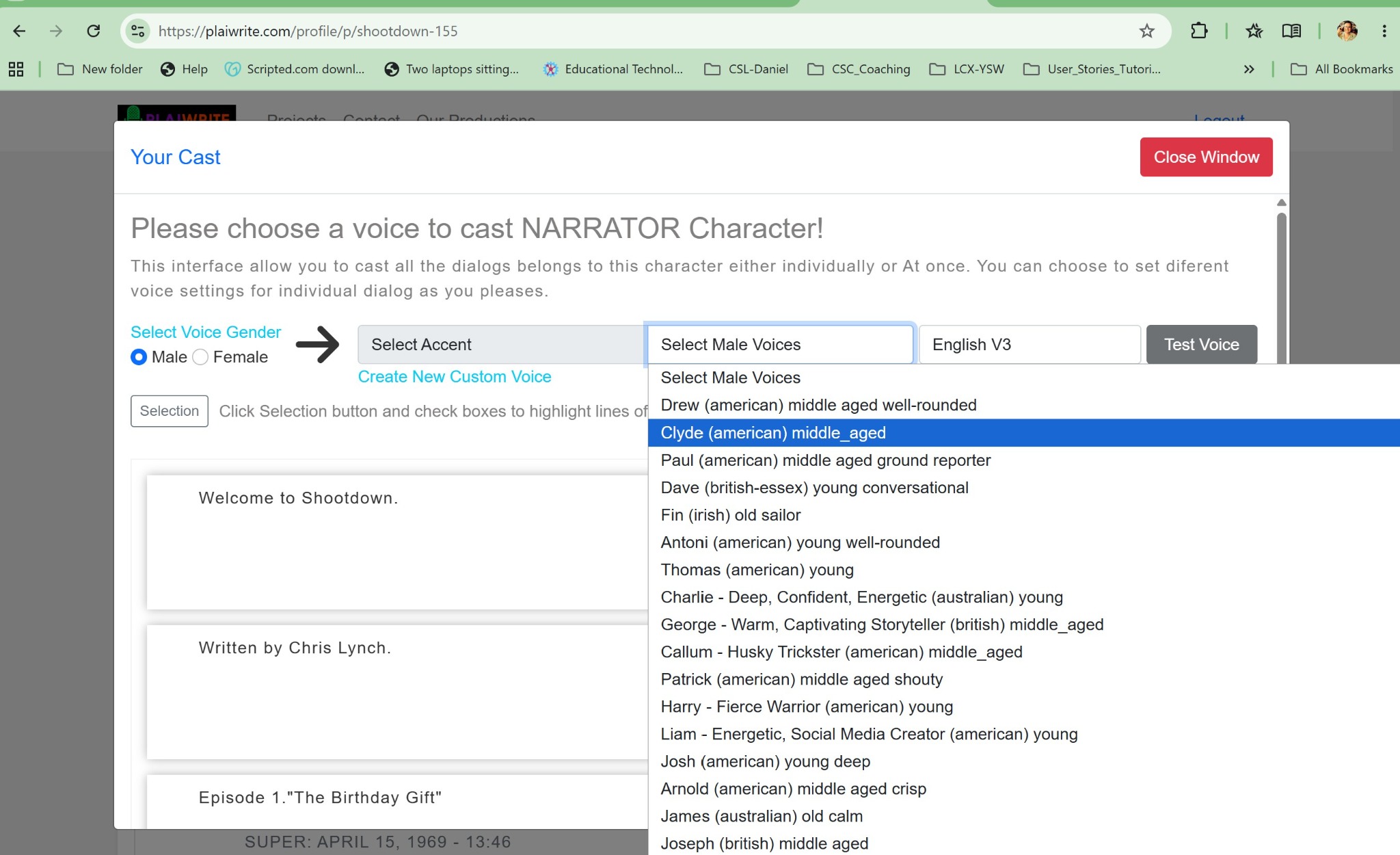 Character casting workflow screenshot.