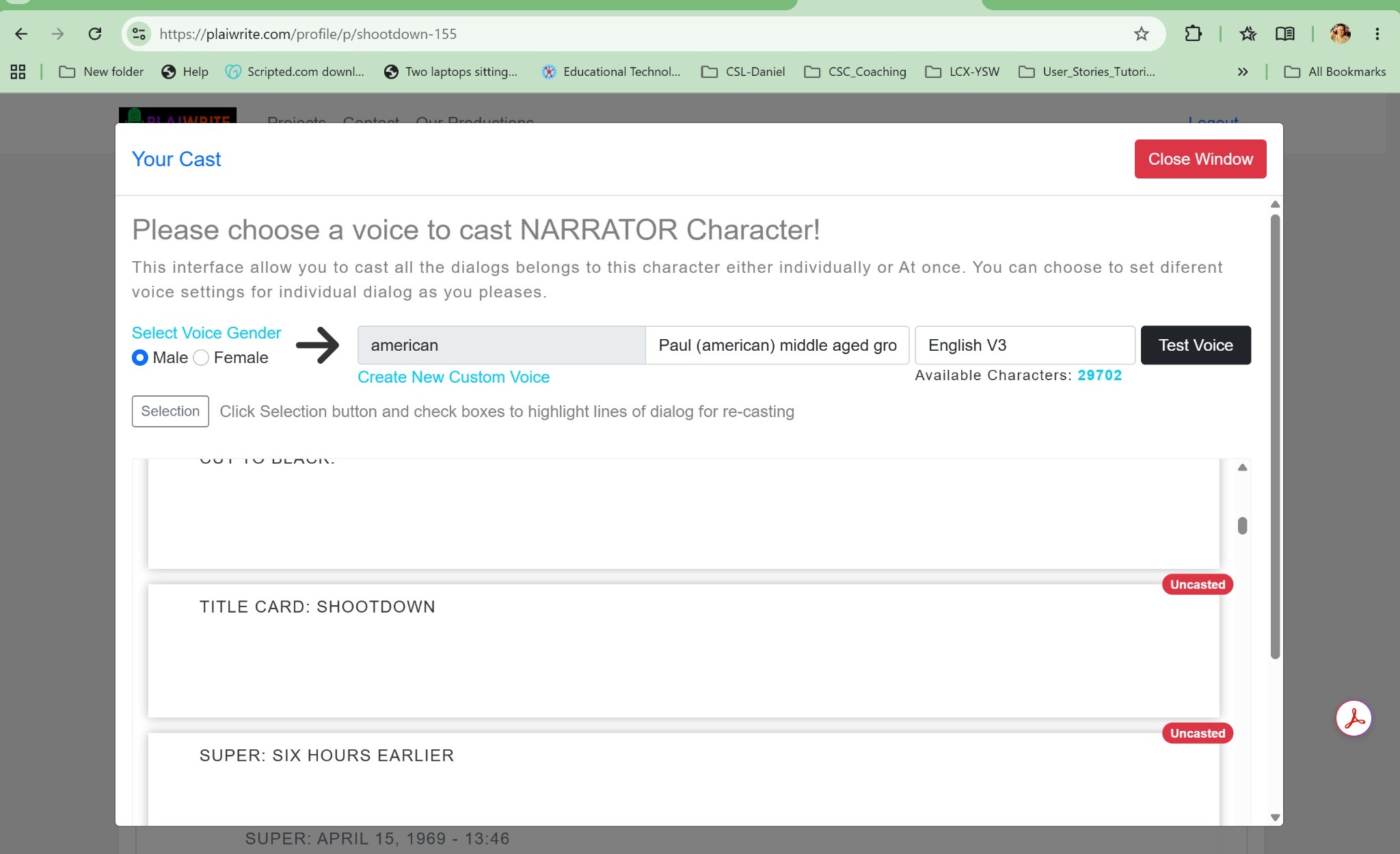 Character casting workflow screenshot.
