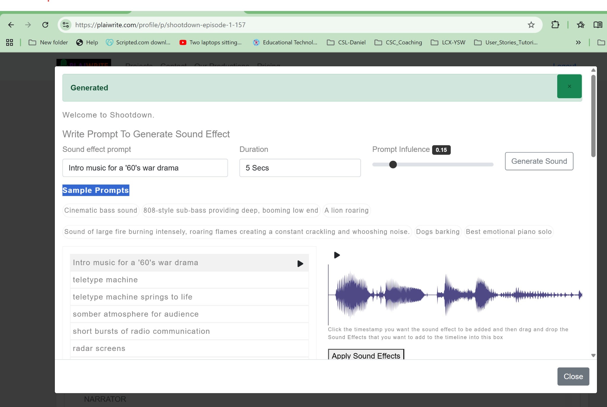Music and SFX workflow screenshot.