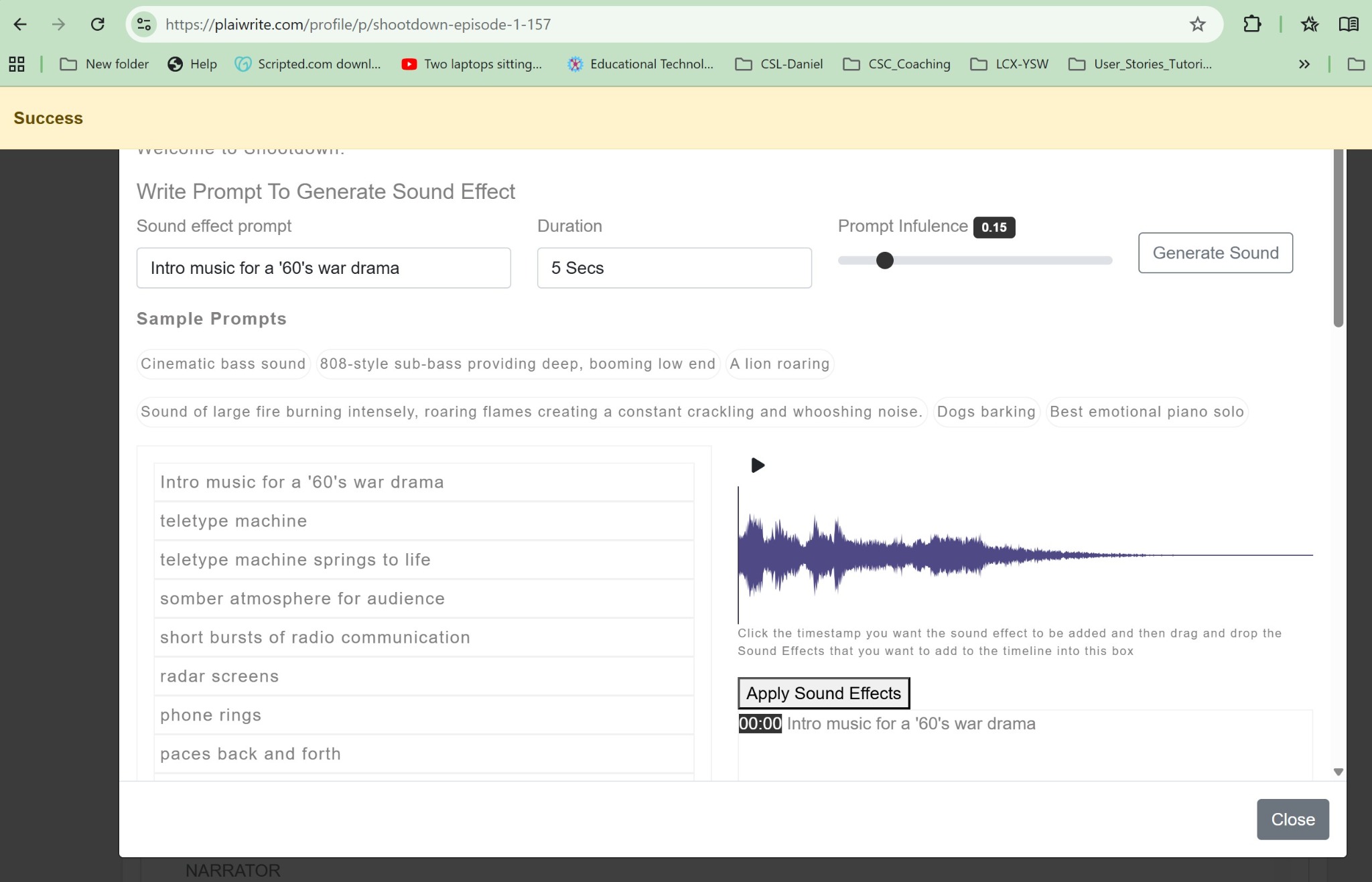 Music and SFX workflow screenshot.