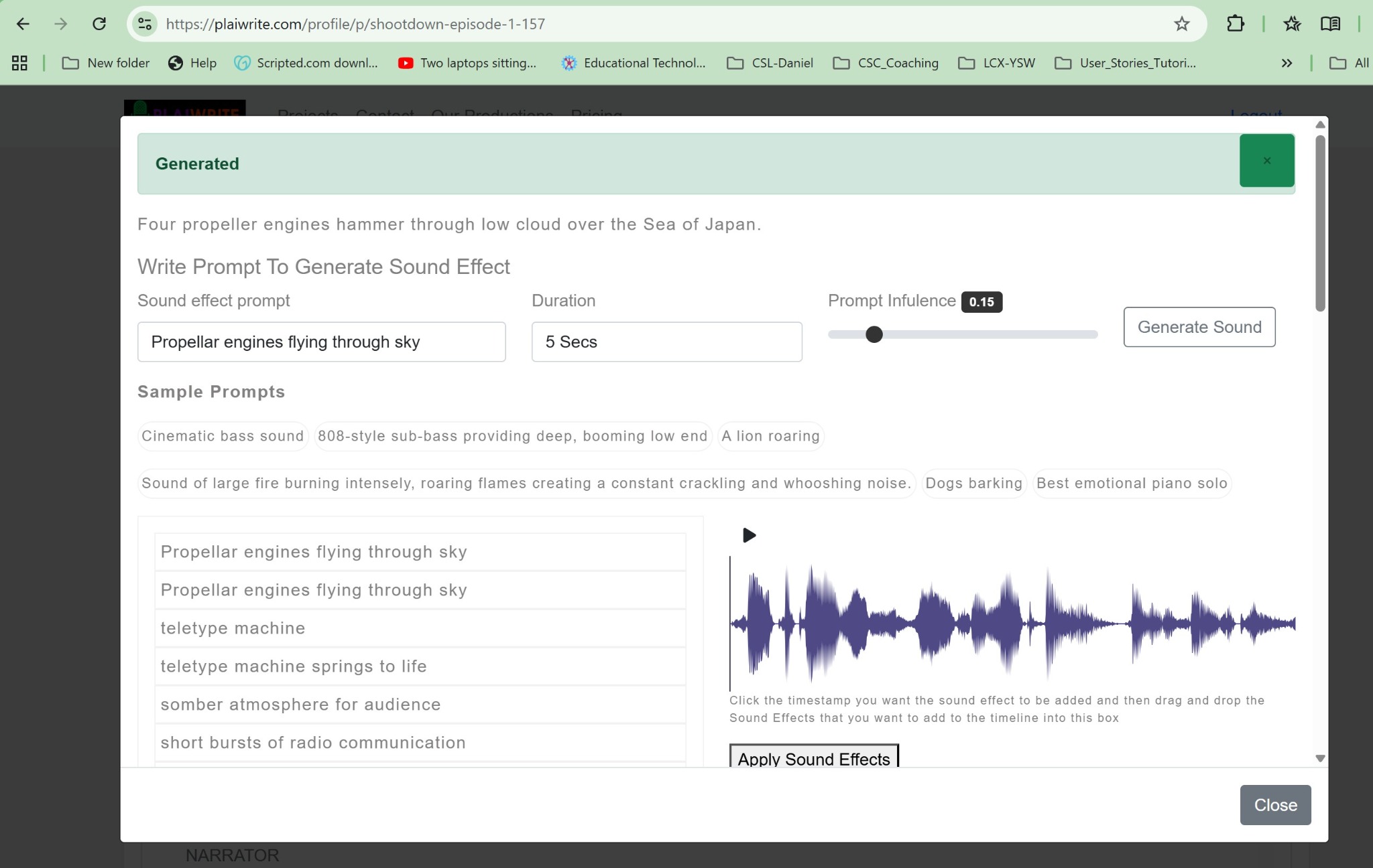 Music and SFX workflow screenshot.
