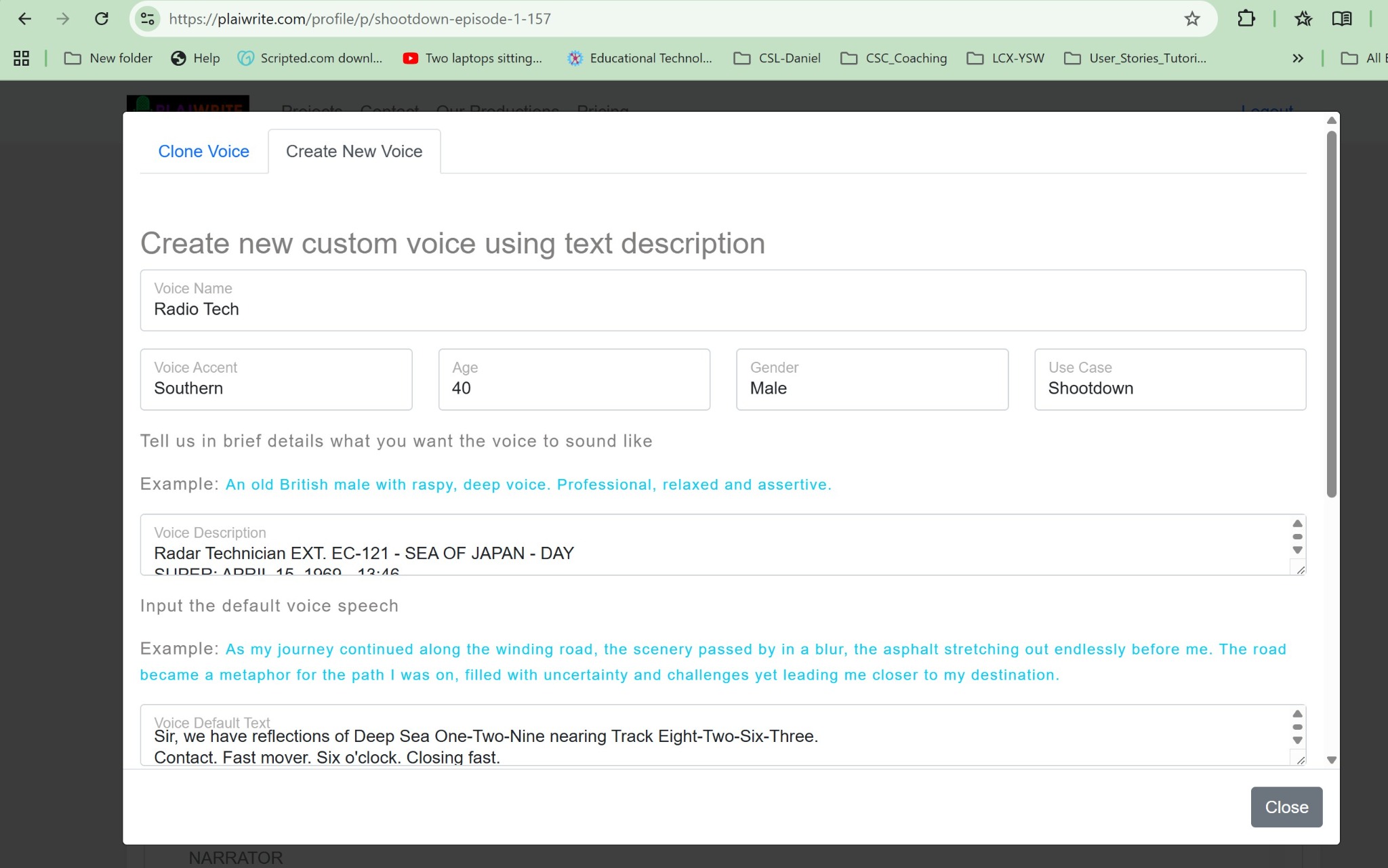 Custom voice workflow screenshot.
