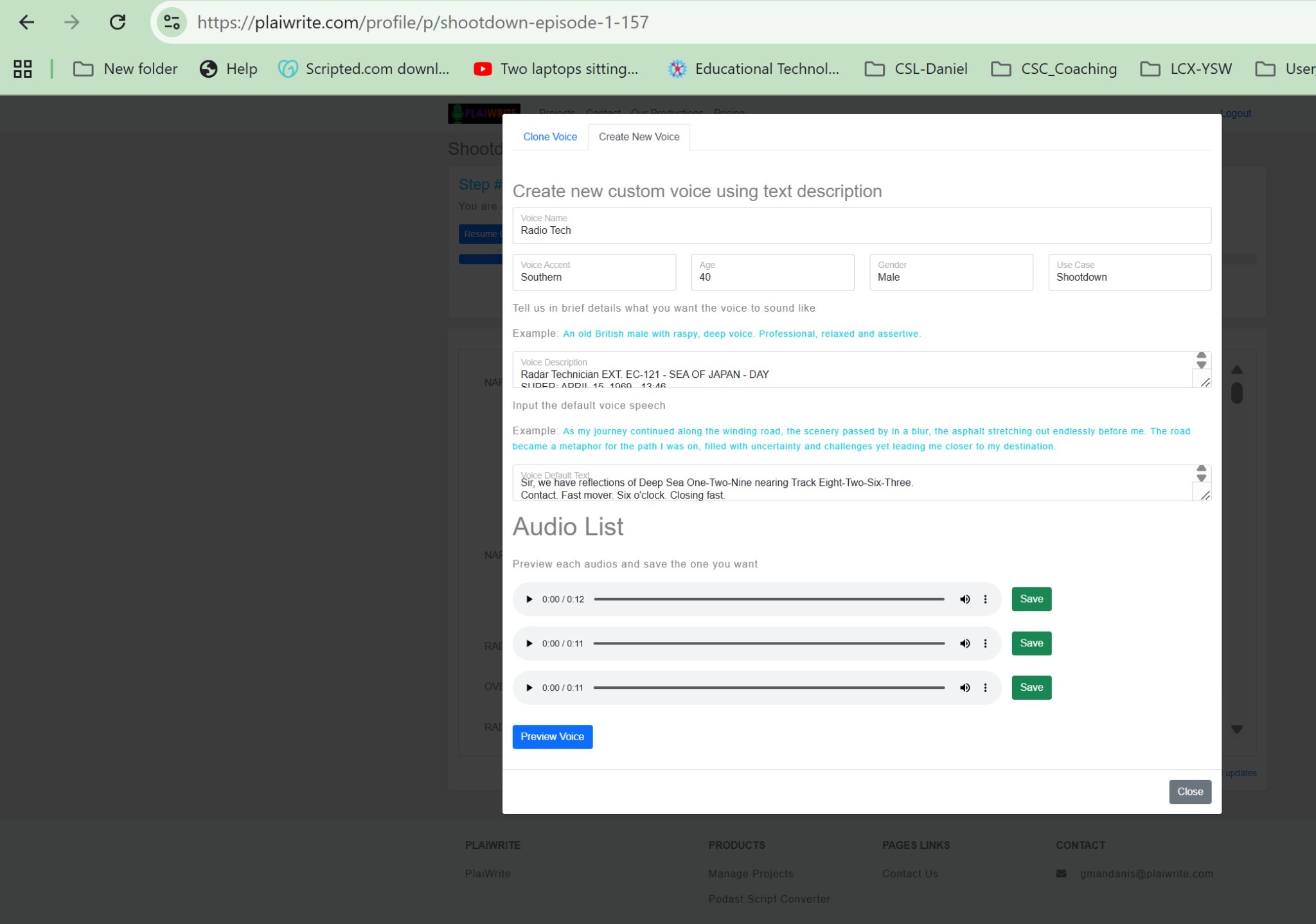 Custom voice workflow screenshot.