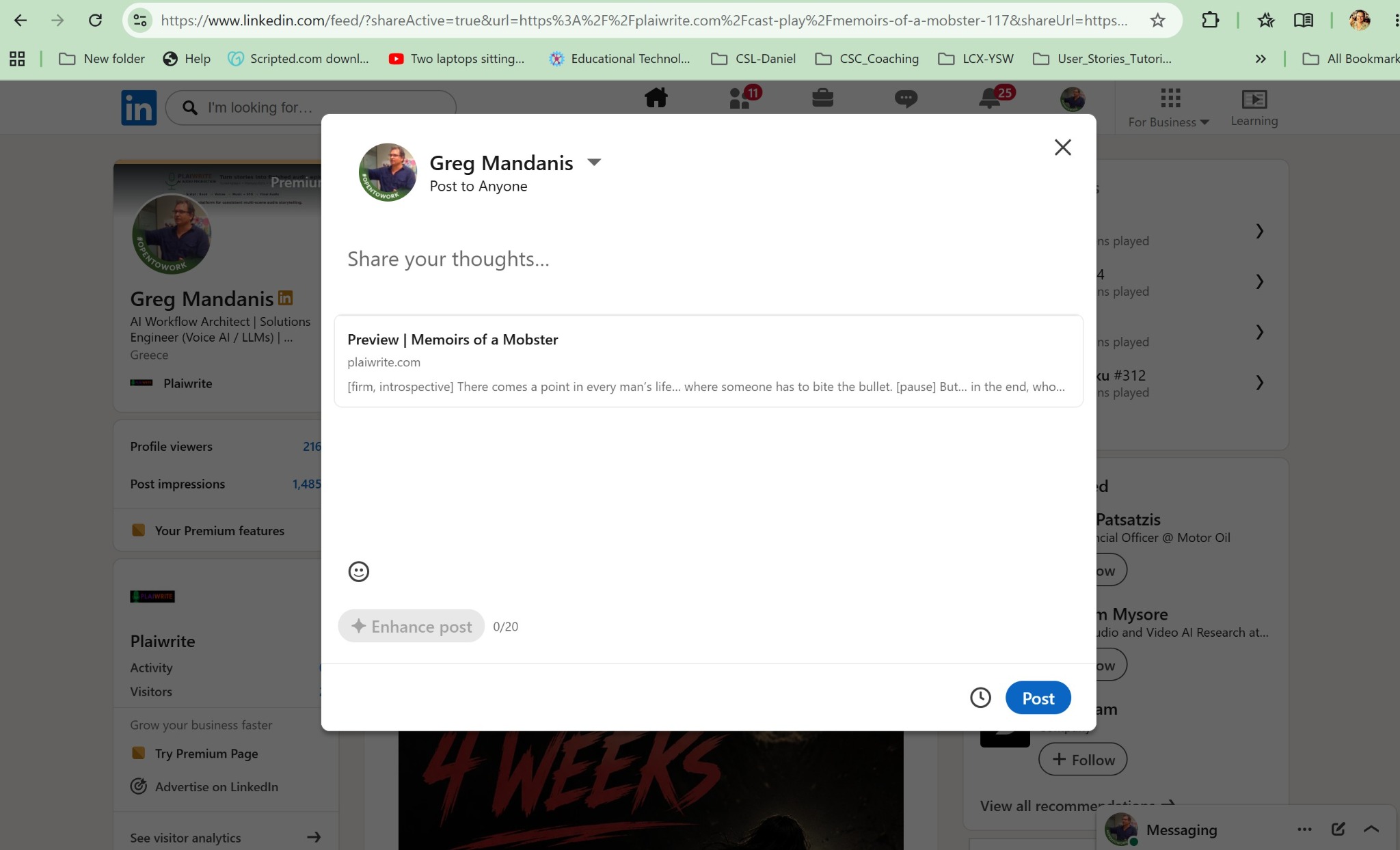 Sharing and publishing workflow screenshot.