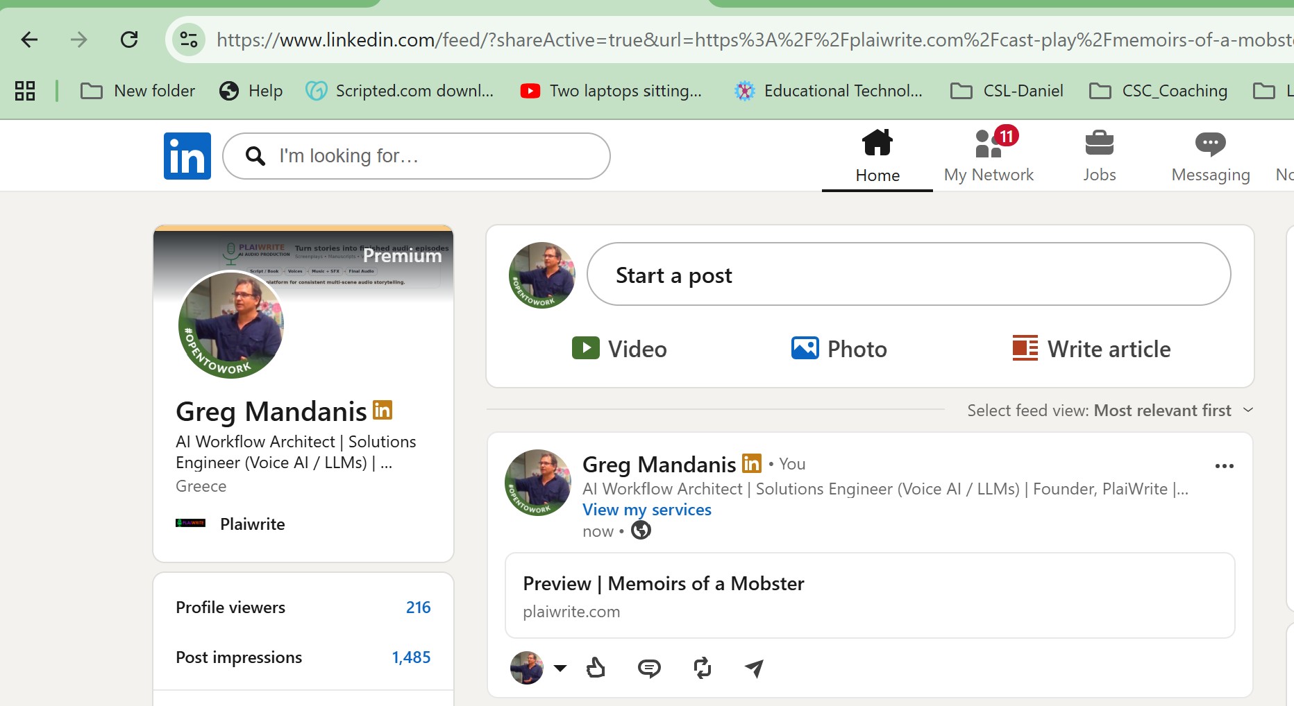 Sharing and publishing workflow screenshot.