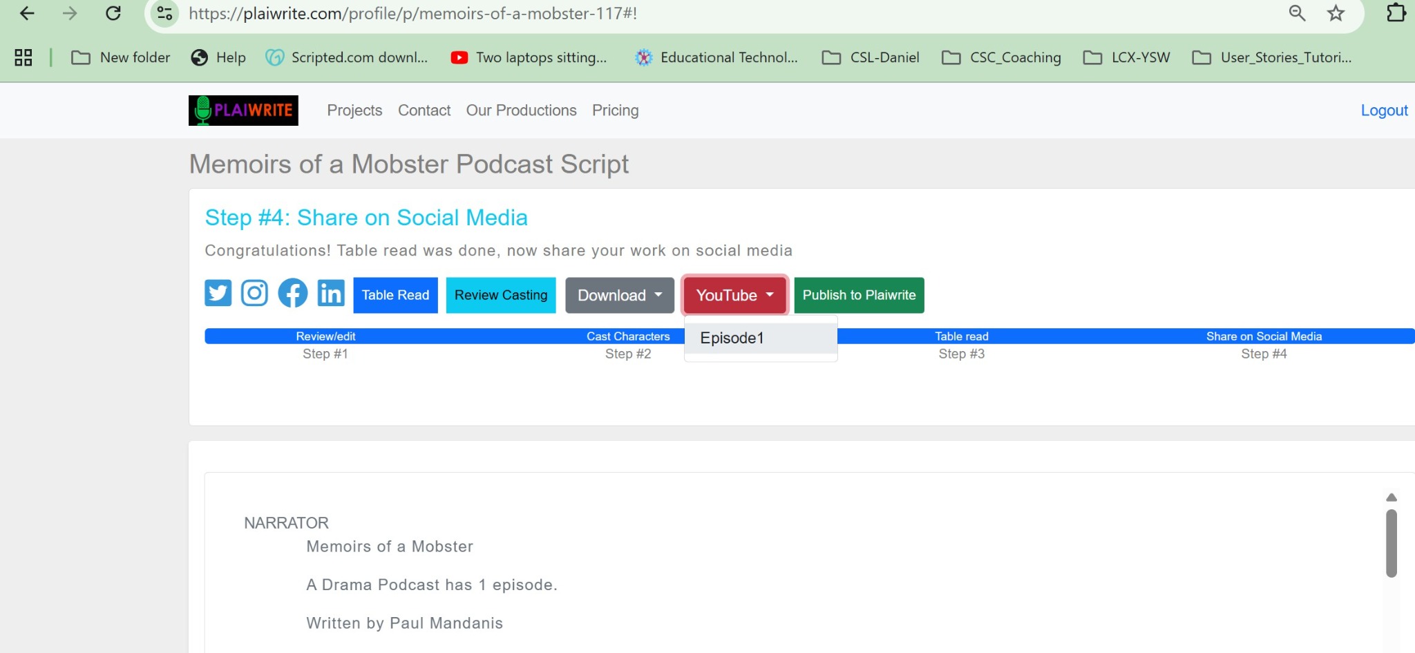 Sharing and publishing workflow screenshot.