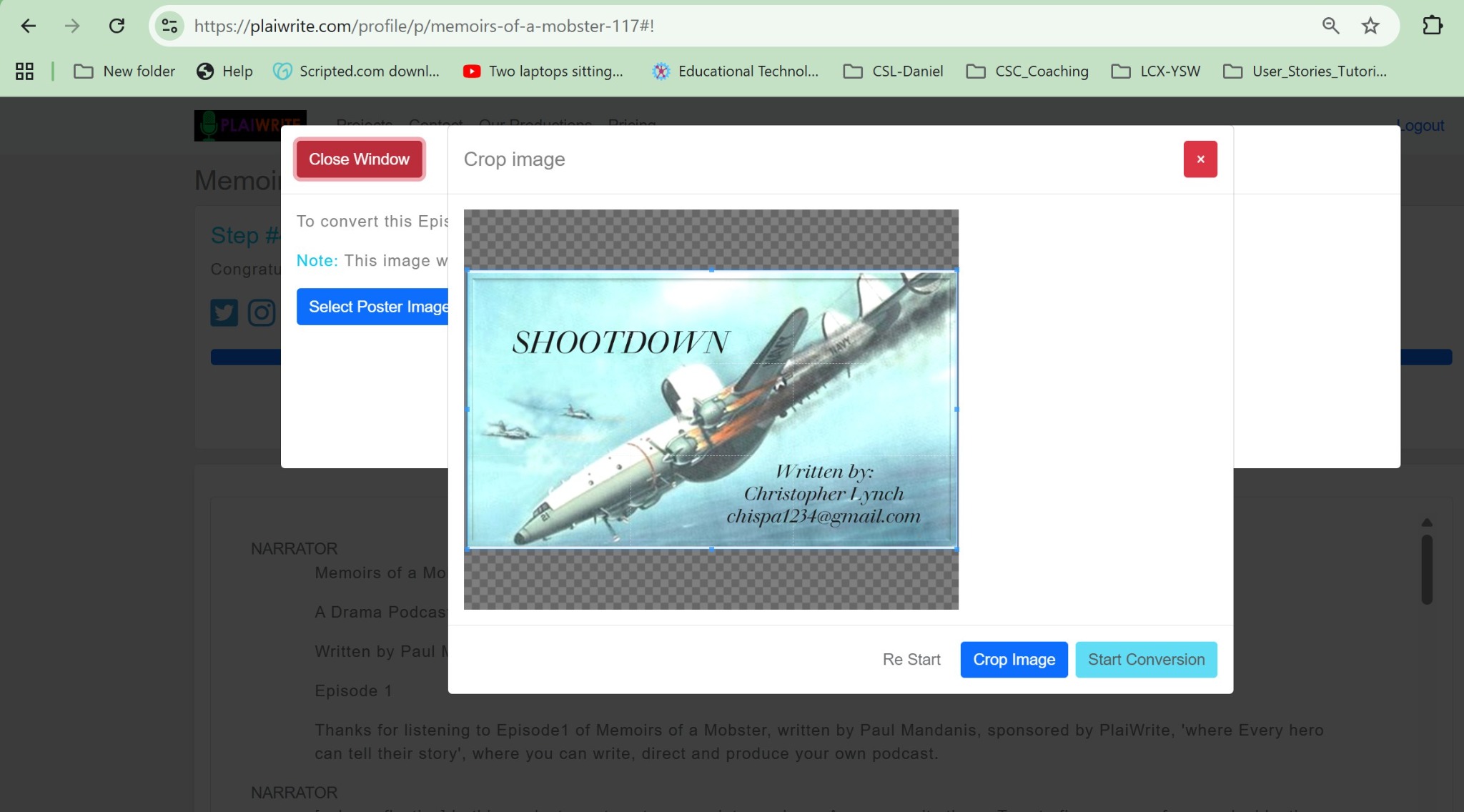 Sharing and publishing workflow screenshot.