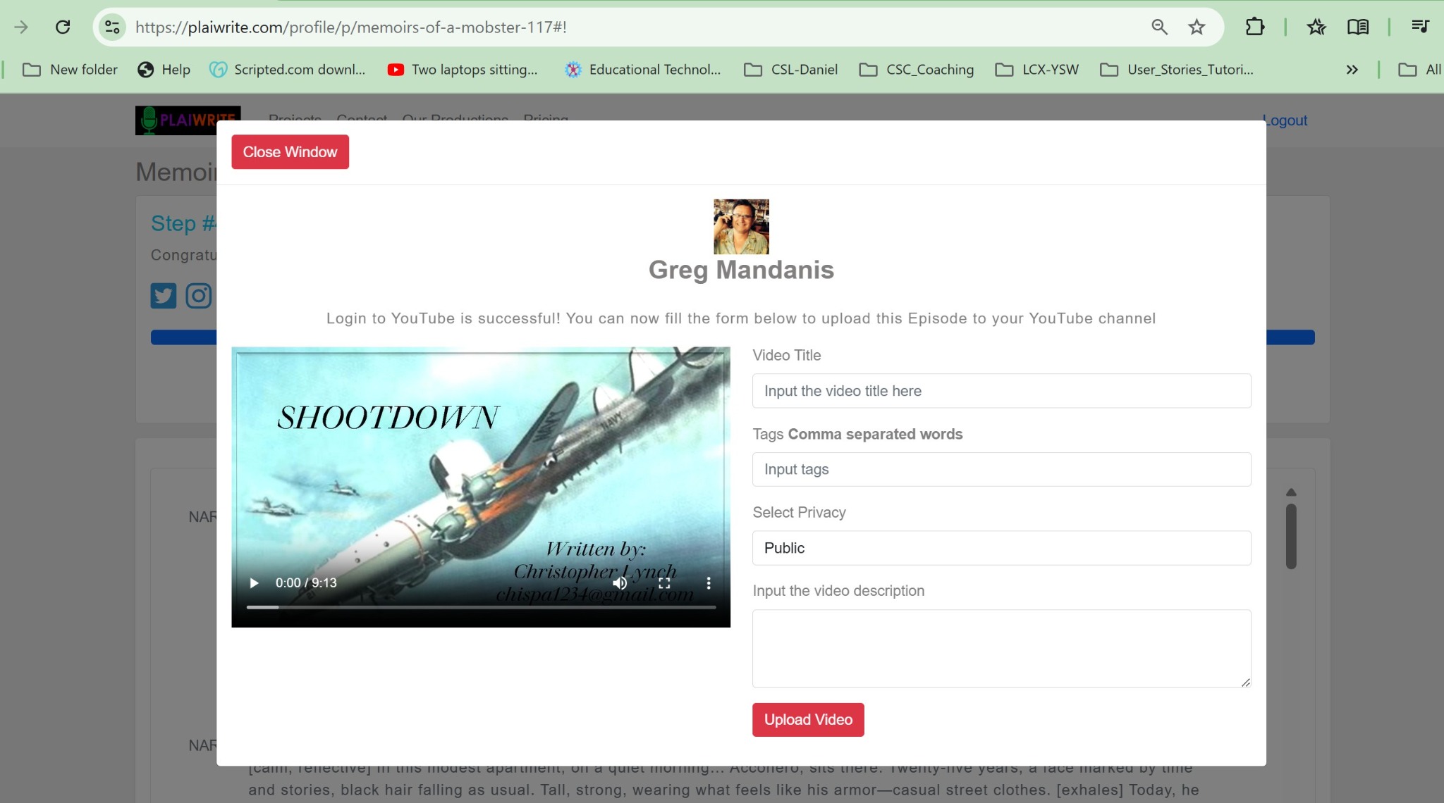 Sharing and publishing workflow screenshot.