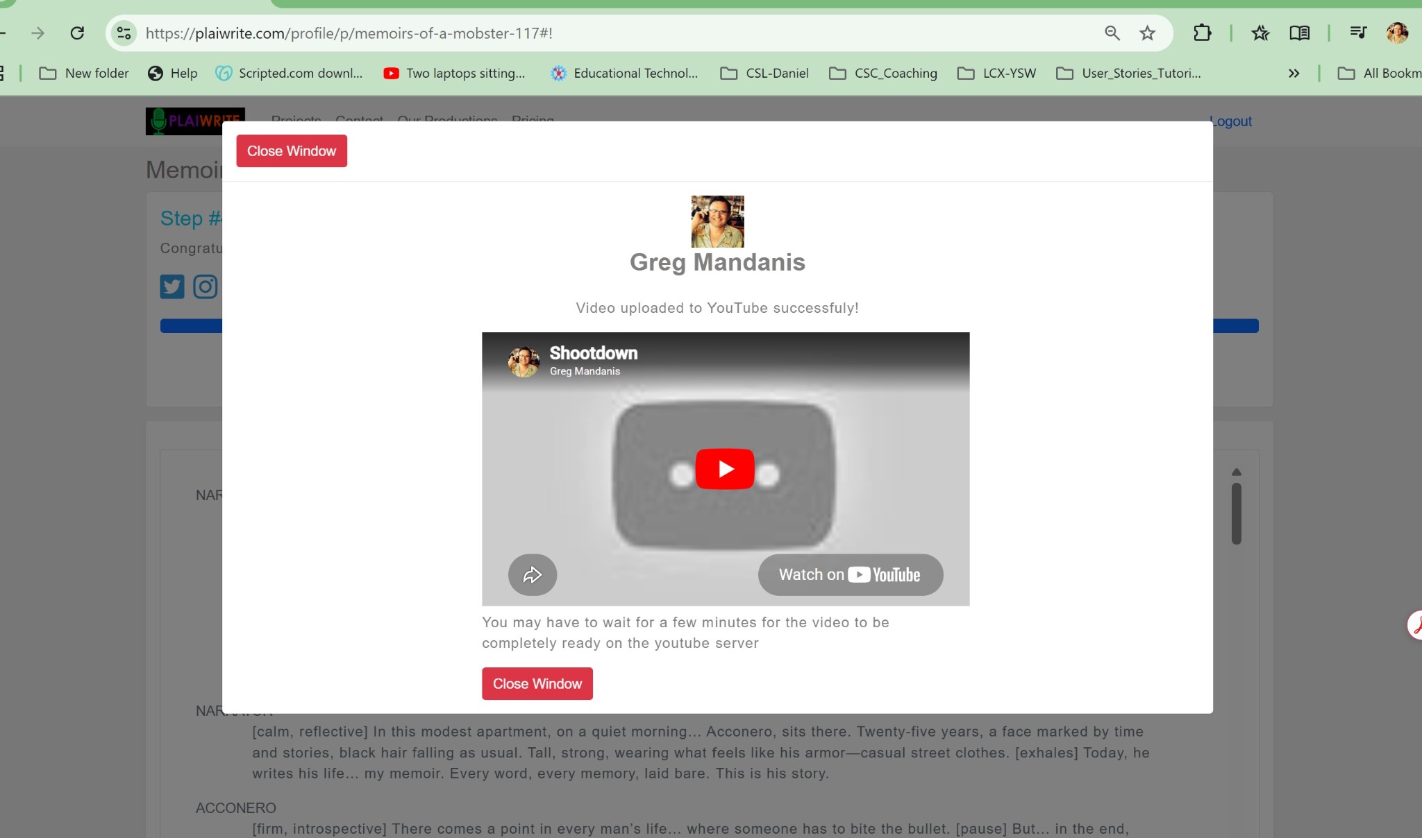 Sharing and publishing workflow screenshot.